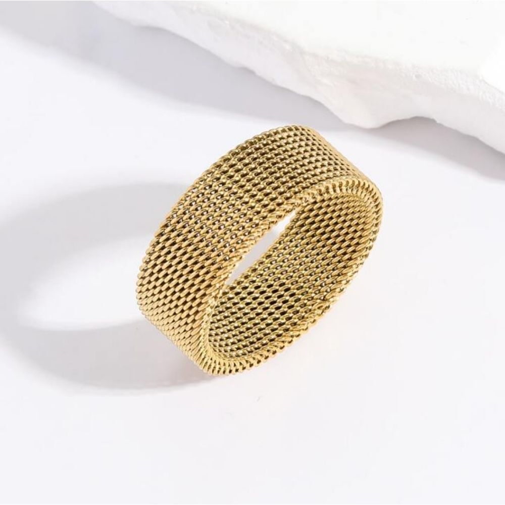 Neutral Style Unisex Gold Tone Titanium Steel Woven Mesh Ring